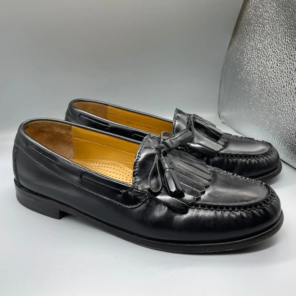 Cole Haan Mens Pinch Tassel Kiltie Loafers Black Leather Shoes C02691 Size 9.5 D